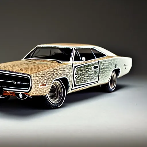 Prompt: Dodge Charger model made of wire and sea agate, highly detailed, intricate, elaborate