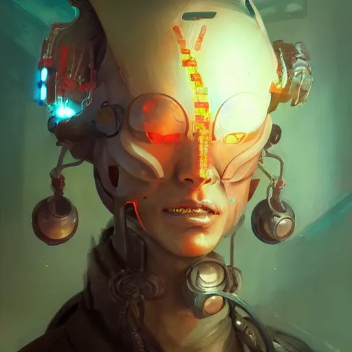 Image similar to a portrait of a cybernetic oni, cyberpunk concept art by pete mohrbacher and wlop and artgerm josan gonzalez and syd mead, digital art, highly detailed, intricate, sci-fi, sharp focus, Trending on Artstation HQ, deviantart, unreal engine 5, 4K UHD image