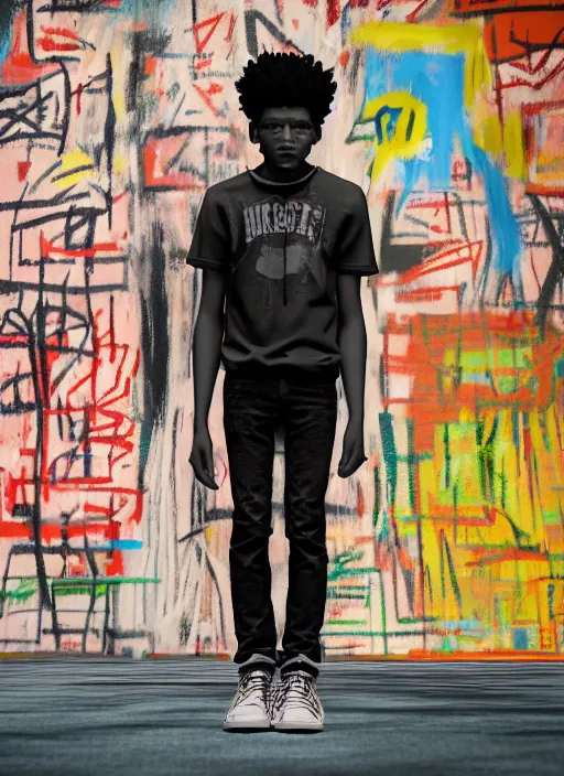 Prompt: multiple 3D urban teenager in the style of Jean-Michel Basquiat, cinematic lighting from the right side, photorealism, octane render, depth of field, 8k, 35mm, artgem, Trending on artstation