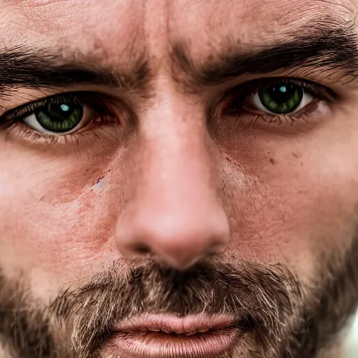 Prompt: close up portrait in hd of a man's face, his skin is transparent