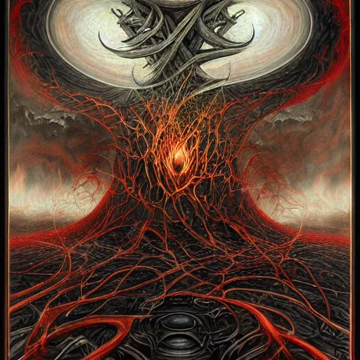 Prompt: abhorrent manifestation of the nexus of the black flame, Dan Seagrave art