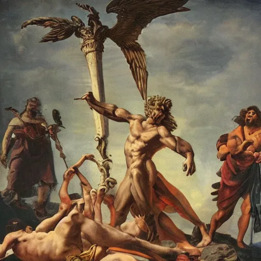 Image similar to The conceptual art depicts the mythical hero Hercules in the moments after he has completed one of his twelve labors, the killing of the Hydra. Hercules is shown standing over the dead Hydra, his body covered in blood and his right hand still clutching the sword that slew the beast. His face is expressionless, betraying neither the exhaustion nor the triumph that must surely accompany such a feat. Moulin Rouge!, x-ray photography by Jakub Rozalski relaxed, weary