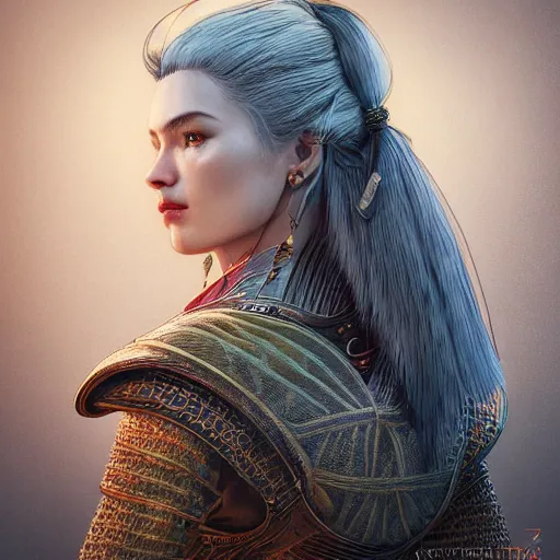 Prompt: the portrait of siri from the witcher, graceful, visiting night city elegant, an ultrafine hyper detailed illustration by kim jung gi, irakli nadar, takato yamamoto, intricate linework, bright colors, porcelain skin, unreal engine 5 highly rendered, cgsociety, fractal background, global illumination, radiant light, detailed and intricate environment