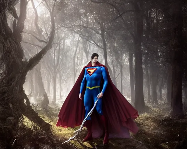 Prompt: 5 5 mm portrait photo of a undead superman in a magical forest. magical atmosphere. art by greg rutkowski and luis royo. highly detailed 8 k. intricate. lifelike. soft light. nikon d 8 5 0.