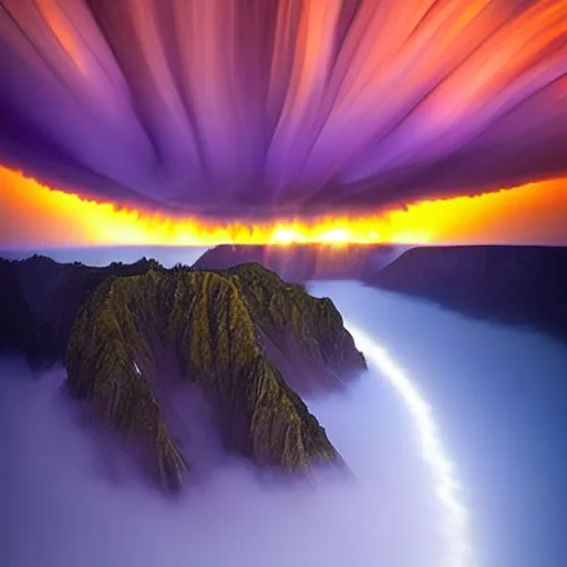 Image similar to amazing photo of a purple tornado in the sky by marc adamus, beautiful dramatic lighting