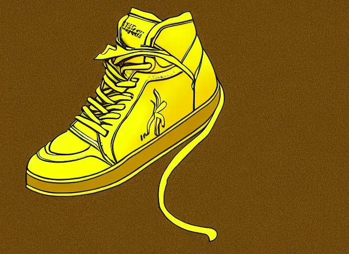 Prompt: sneaker concept, wth short golden lines, yellow details, highly detailed, digital art, sharp focus, trending on art station, anime art style