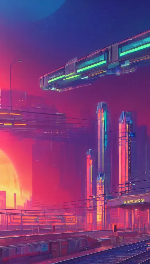 Prompt: a beautiful photorealistic painting of building metro station by john william casilear, gem retrowave meadow vaporwave bladerunner 2 0 4 9 sunset saturn junglepunk reclaimed by nature rainforest landscape poppy darkacademia synthwave, archdaily, wallpaper, highly detailed, trending on artstation.