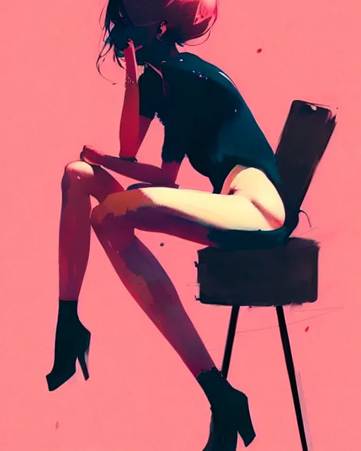 Image similar to a ultradetailed beautiful panting of a stylish woman sitting on a chair, by conrad roset, greg rutkowski and makoto shinkai, trending on artstation