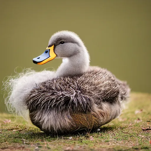 Image similar to extremely detailed photo of a duck wearing a fuzzy sweater, Sigma 80mm, cute