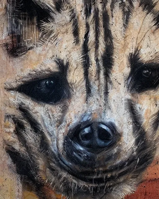 Image similar to striped hyena closeup art by guy denning,