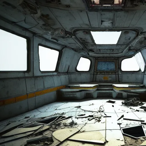 Prompt: Interior of a abandoned and derelict spaceship from a random 90s computer game, trending on artstation, realistic lighting, realistic reflections , highly detailed , 4K , 3D rendered with some Isekai thrown into the mix