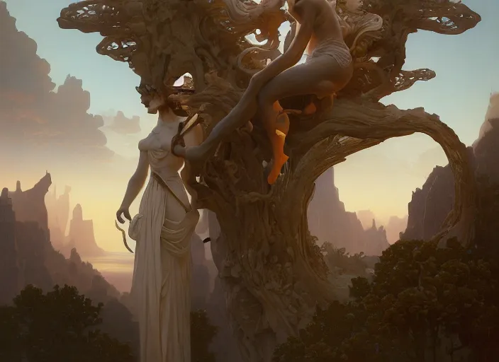 Image similar to the rapture, very detailed, peter mohrbacher, michael whelan, William-Adolphe Bouguereau, Michael Cheval, kay sage, digital art, airbrush, art nouveau, intricate, clear, looming, epic, depth, artstation, highly detailed, blender, Unreal Engine, octane render, vray, 8k