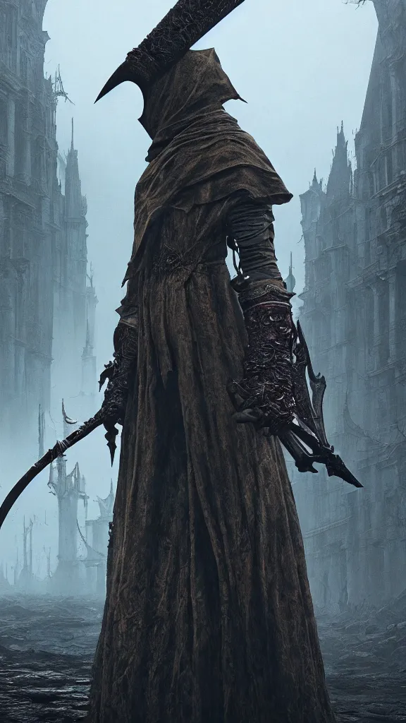 Image similar to bloodborne, sword, beksinski, greg rutkowski, cinematic, unreal engine, golden ratio, cosmic horror, realistic, high quality, photorealistic. realistic, 8 k octanerender.