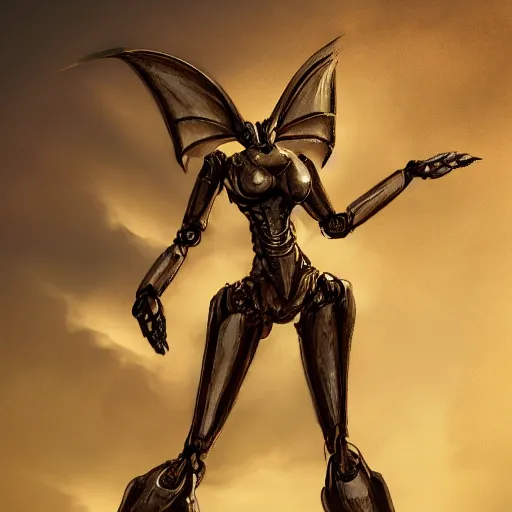 Image similar to close-up shot of a cute and beautiful well-proportioned anthropomorphic robot female dragon doing an elegant pose, has two eyes and two horns on a dragon head, a sleek yet elegant design of metal plating, with two big epic wings behind her, two arms with one hand on her hip, the background is of the beach at night; HD digital art, artstation, deviantart, furaffinity, high quality detail