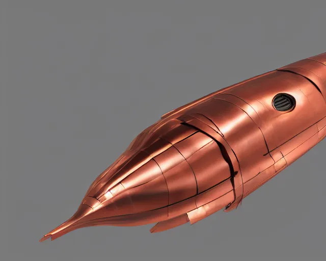 Prompt: submarine spaceship, copper and ceramic, 4 k, studio lighting, hd render, digital art, trending on artstatiin