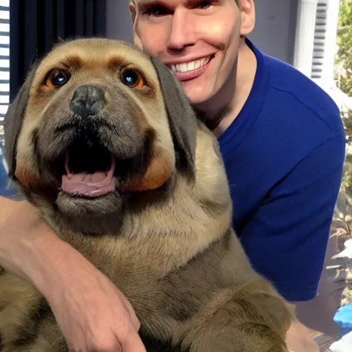 Image similar to jerma looking at the camera with an abnormally large smile