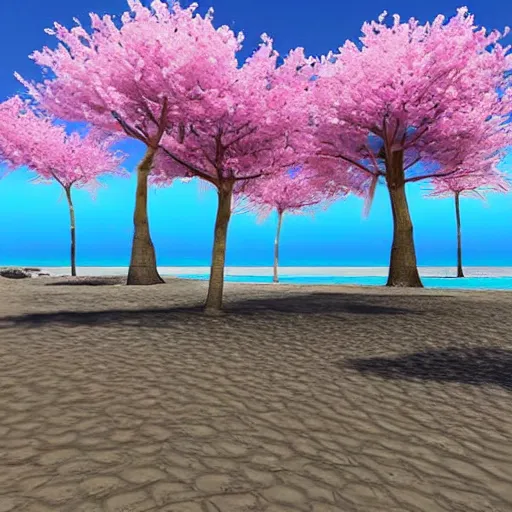 Prompt: very beautiful beach landscape with sakura trees, unreal engine