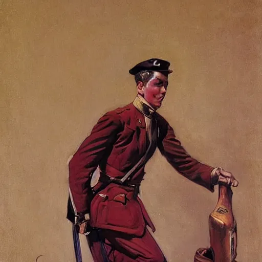 Prompt: pink foot soldier, by j. c. leyendecker