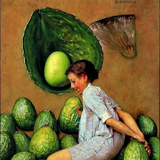 Image similar to The Goddess of Avocados. A painting by Norman Rockwell.