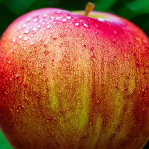 Prompt: an apple with the texture and color of leather, close up, award winning digital photography