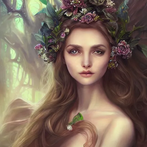 Prompt: a beautiful elvish goddess , 8k, highly detailed, sharp, realistic, in style of Anna Dittmann