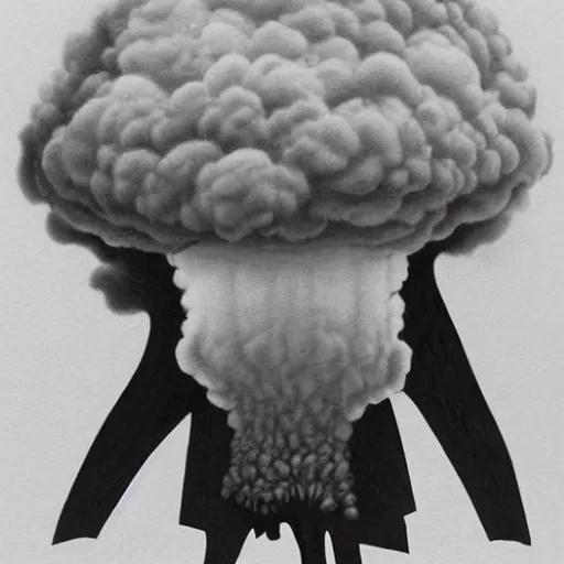 Image similar to vladimir putin flatulating a nuclear mushroom cloud from his rear, cartoonish, ultra detailed pencil art