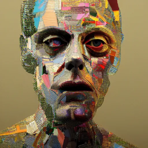 Image similar to a realistic octane render of steve buscemi, physically based rendering of chrome plated steve buscemi, trending on artstation, by archan nair and marlene dumas, intricate details, gilded, in the style of frank auerbach
