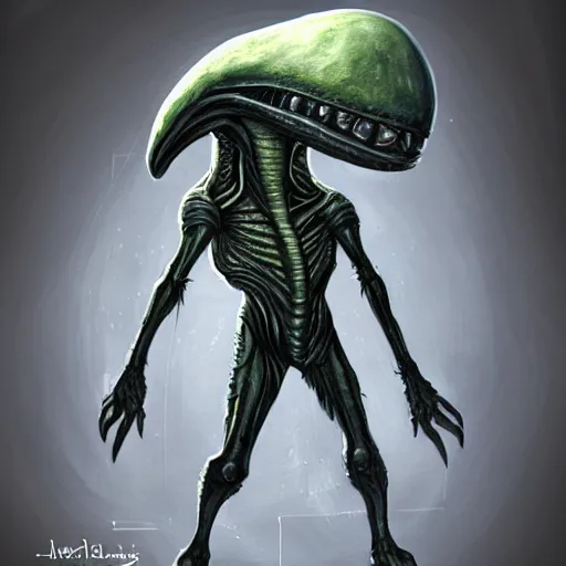 Prompt: full body studio photo of a new alien monster, creative design, realistic detailed painting, trending on deviantart