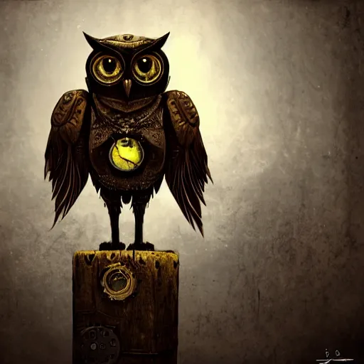 Prompt: Warrior owl art nuveau, steampunk, symmetry, unreal engine,