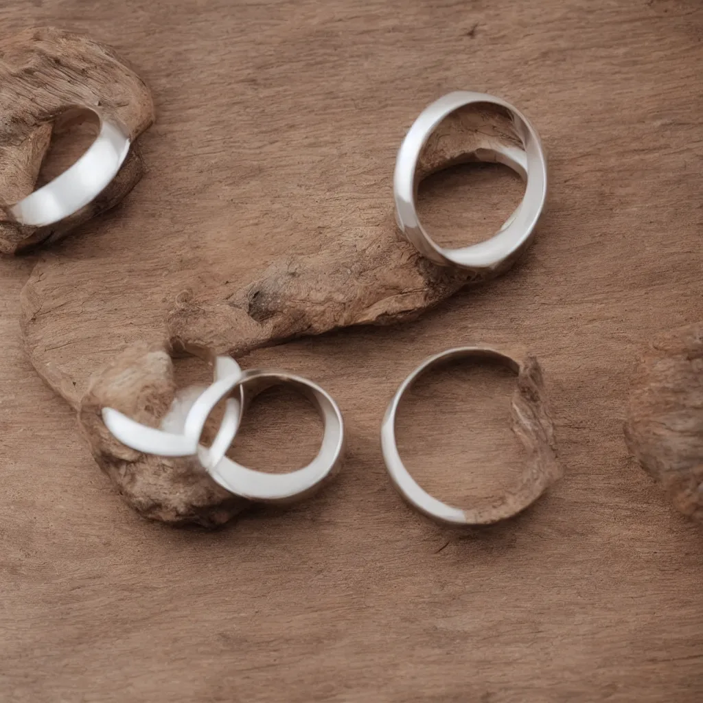 Image similar to the most beautiful wedding ring made from wood in a surrealist style, product photo, white background