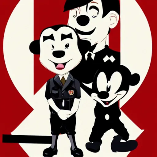 Image similar to hitler hanging out with mikey mouse clean cell shaded style art highly detailed ilya kuvshinov vector art