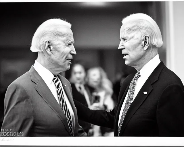 Image similar to president joe biden face to face with president joe biden, nikon 3 5 mm, photograph