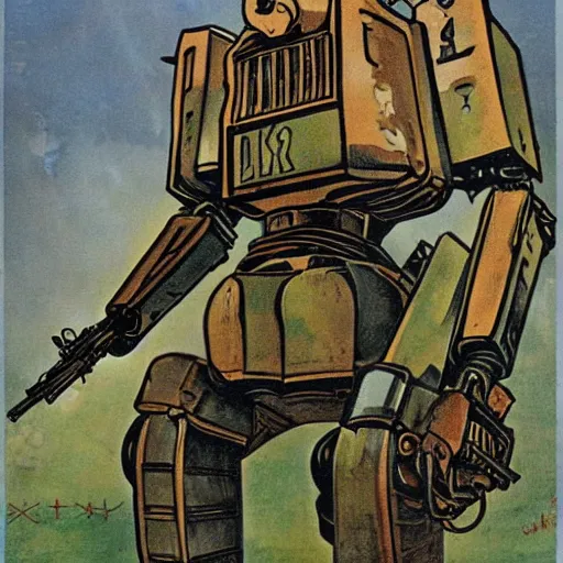 Image similar to wwi deiselpunk soviet battle mech propaganda art