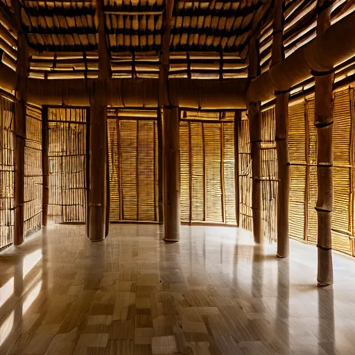 Image similar to interior of a bamboo palace, architectural photography