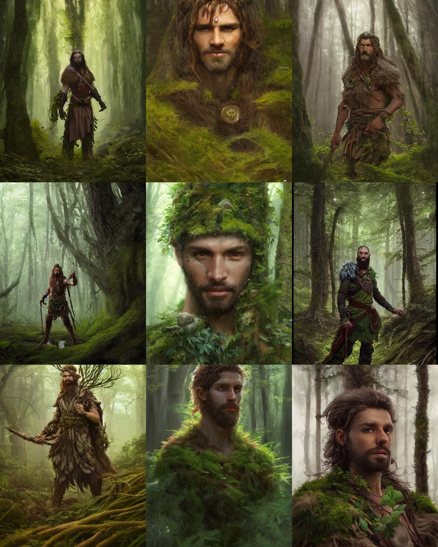 Prompt: Portrait male Druid warrior in a forest, wood branch moss plants, artgerm, andrei riabovitchev, nuri iyem, james gurney, james jean, greg rutkowski, highly detailed, soft lighting 8k resolution