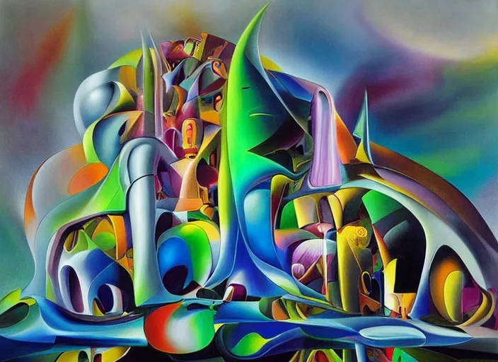 Prompt: an extremely high quality hd surrealism painting of a 3d galactic neon complimentary-colored cartoon surrealism melting opticall illusion high-contrast zaha hadid complex mosque concert by kandsky and salvia dali the third, salvador dali's much much much much more talented painter cousin, clear shapes, 8k, realistic shading, ultra realistic, super realistic