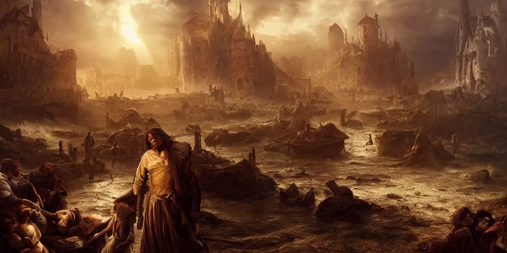 Image similar to beautiful oil matte painting, human fragility and the black plague, wonderful masterpiece highly detailed, beautiful cinematic light deep focus, elegant, digital painting, smooth, sharp focus, golden ratio, dramatic illumination, ultra realistic, 8 k, art by salvator rosa