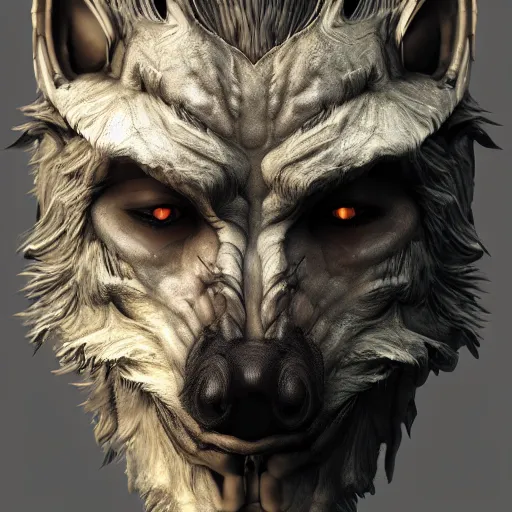 Prompt: a digital art of realistic portrait of werewolf from dark souls, scary grim dark werewolf, fantasy concept art character sheet, 4 k, ultra detail, volumetric lighting, unreal engine, octane render