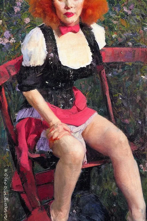 Image similar to painterly portrait, amanda blake as miss kitty by Solomon Joseph Solomon and Richard Schmid and Jeremy Lipking and chuck close