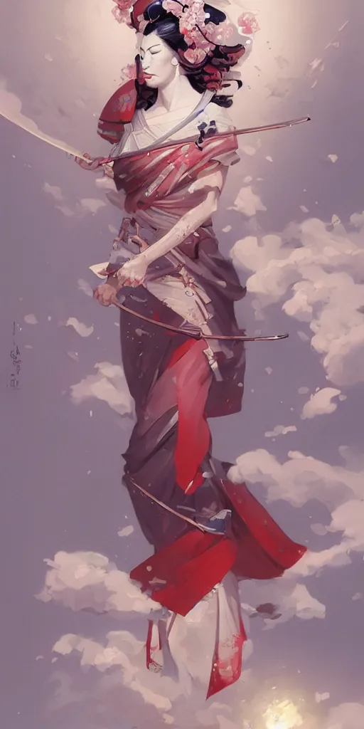 Prompt: beautiful geisha sakura warrior By Peter Mohrbacher, clean, trending on artstation,