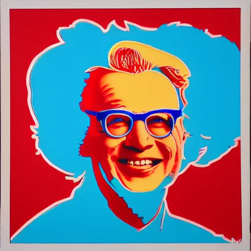 Prompt: painting of harry caray singing in press box in the style of andy warhol