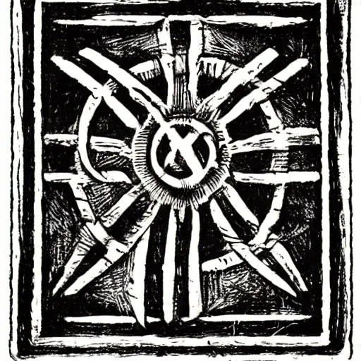 Image similar to magic protection iconography old occult runes intaglio etching engraving alchemy ink witchcraft