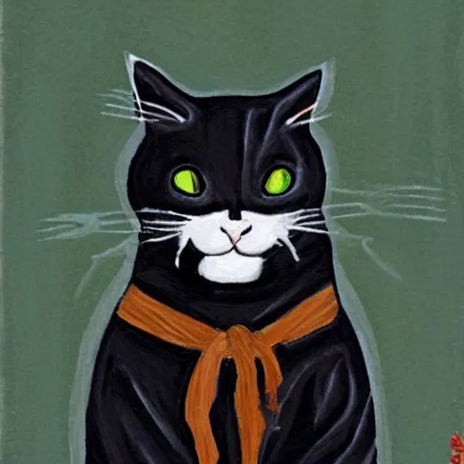 Prompt: a ninja that is a cat, portrait,