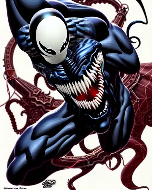 Image similar to a portrait of Venom by Clayton Crain, Javier Garron and Gerardo Sandoval