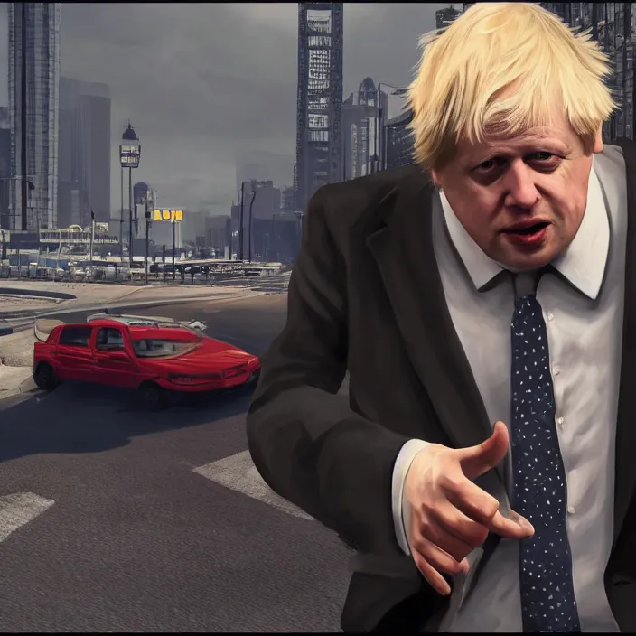 Image similar to Boris Johnson in GTA V, Cover art by Stephen Bliss, Loading Screen, Boxart