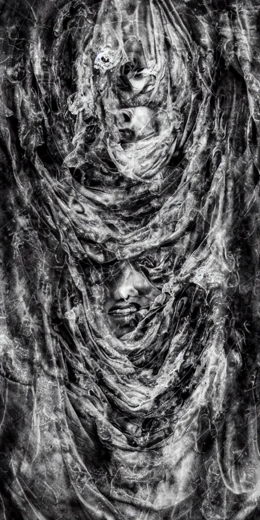 Image similar to feeling happiness like never before, surrealism, abstract human face, hidden behind torn cloth swirling violently, abstract cloth simulation, tattered fabric, rags, ragged