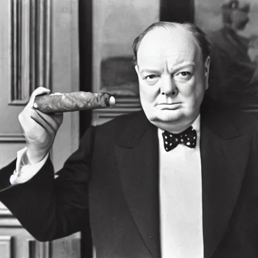 Prompt: Winston Churchill smoking a huge cigar