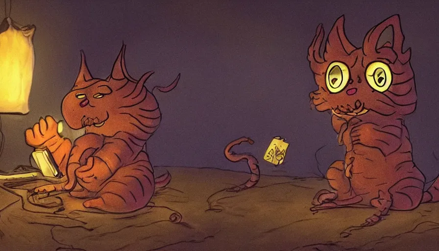 Image similar to garfield the cat as an eldritch monster, body horror, cinematic lighting, dark aesthetic