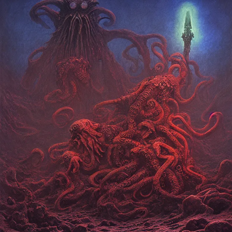 Prompt: a cinematic scene from the cthulhu in pyrrhic victory, lovecraft, concept art by beksinski and jean delville, dramatic lighting, ultra hd, hdr, 8 k