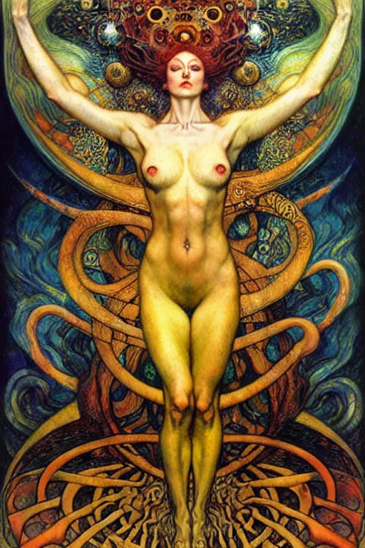 Image similar to Divine Chaos Engine by Karol Bak, Jean Delville, William Blake, Gustav Klimt, and Vincent Van Gogh, symbolist, visionary